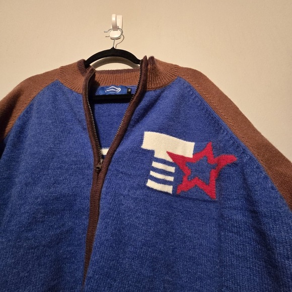 Ins Error Graphic Cardigan Sweater Men's Size MED Blue Brown Last Episode Heavy - Picture 3 of 11